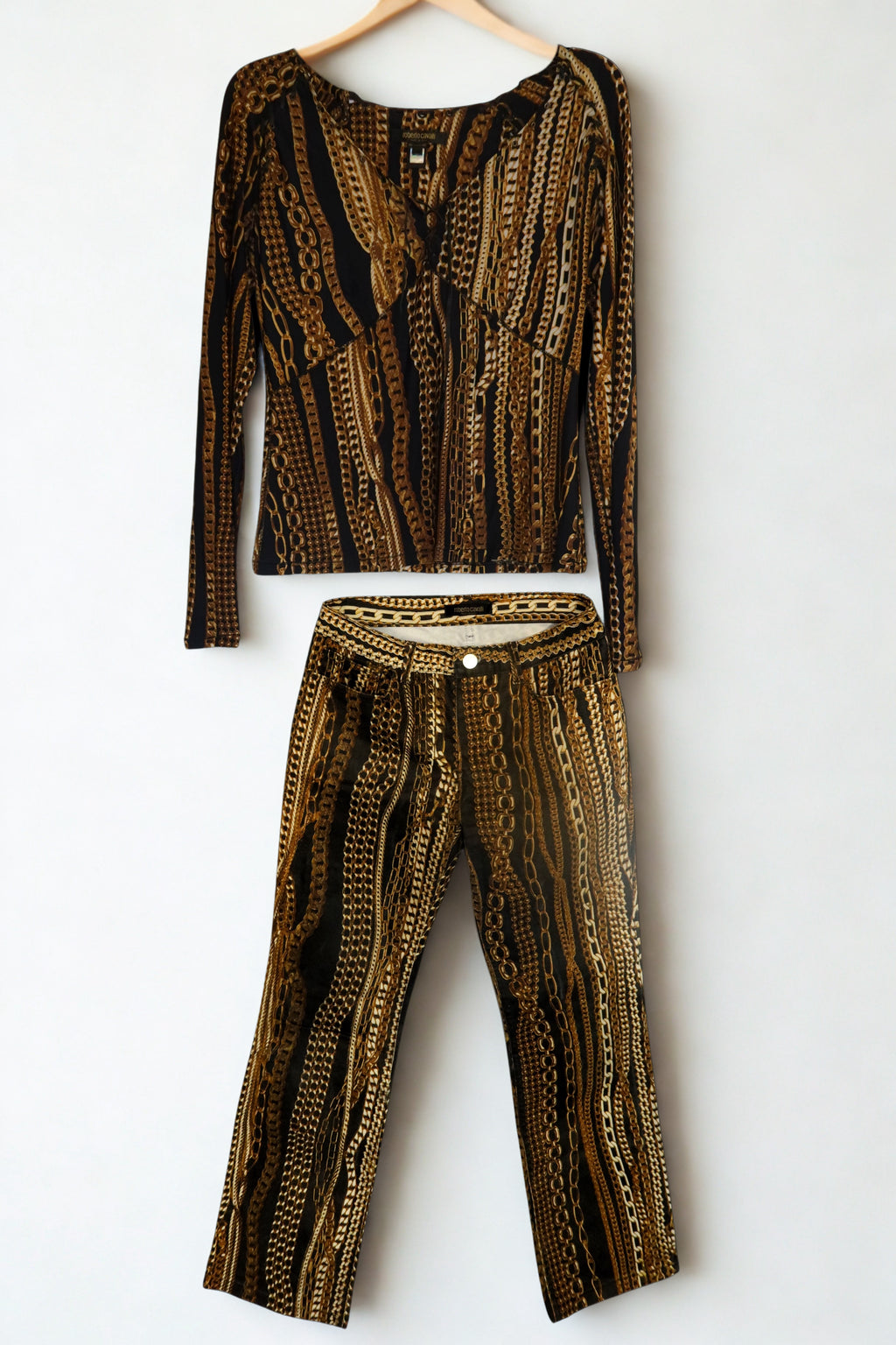 FW2003 ARCHIVE ROBERTO CAVALLI Black Chain Print Matching Set