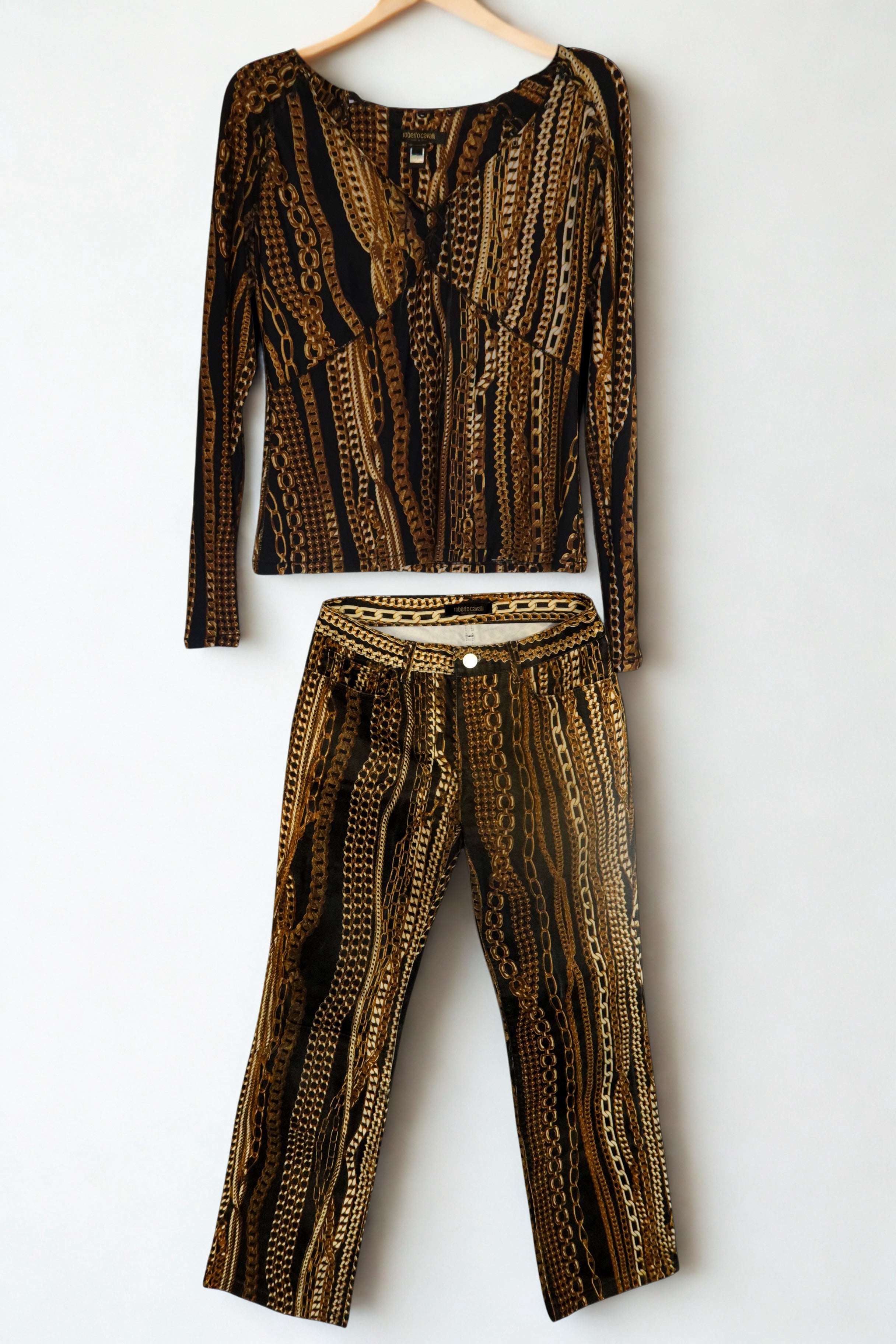 FW2003 ARCHIVE ROBERTO CAVALLI Black Chain Print Matching Set