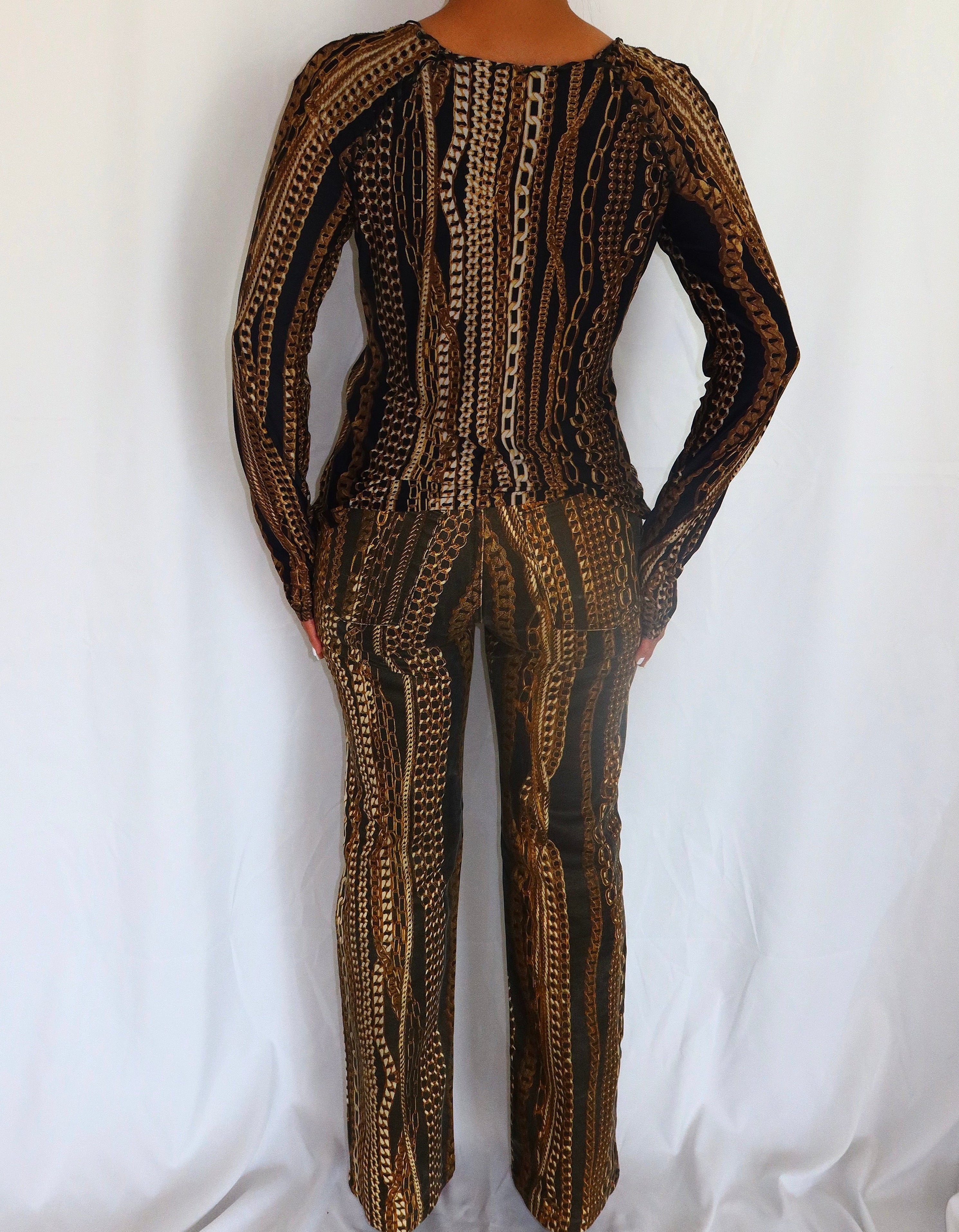 FW2003 ARCHIVE ROBERTO CAVALLI Black Chain Print Matching Set