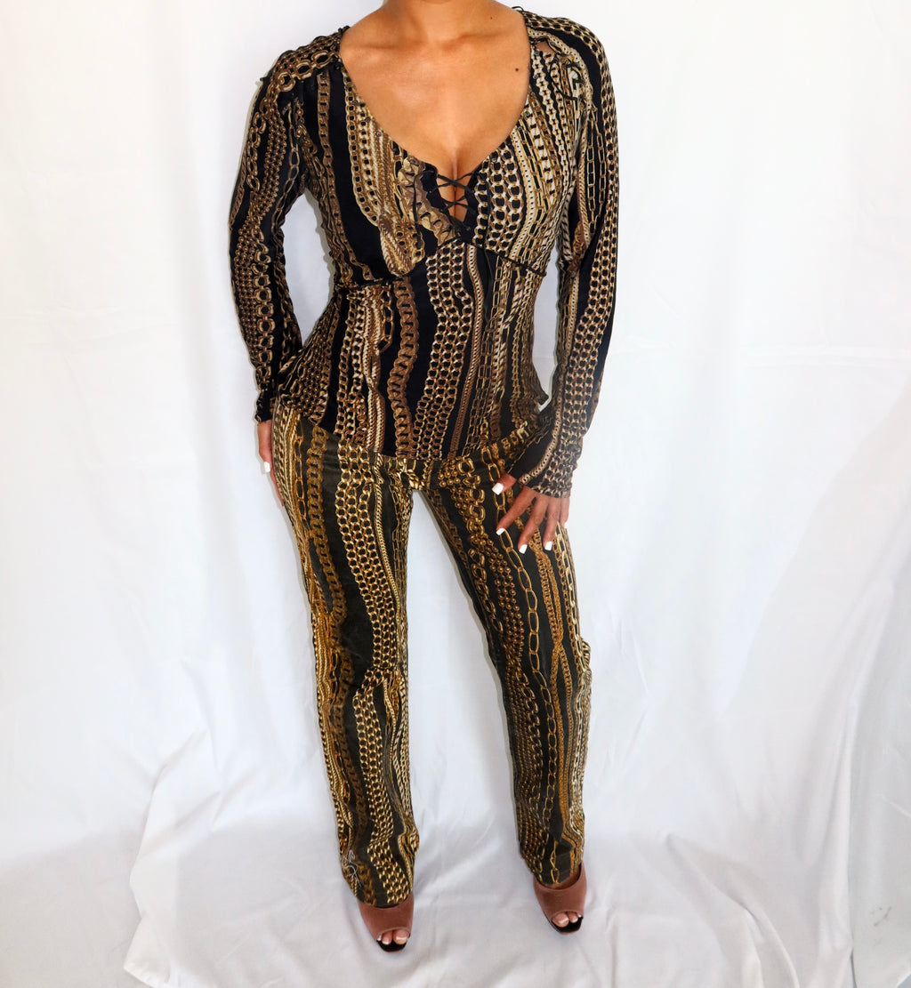 FW2003 ARCHIVE ROBERTO CAVALLI Black Chain Print Matching Set