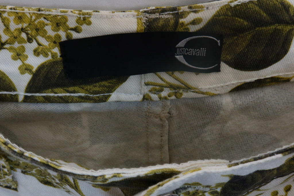 JUST CAVALLI Leaf Print Knit Ruffle Blouse & Jeans Matching Set