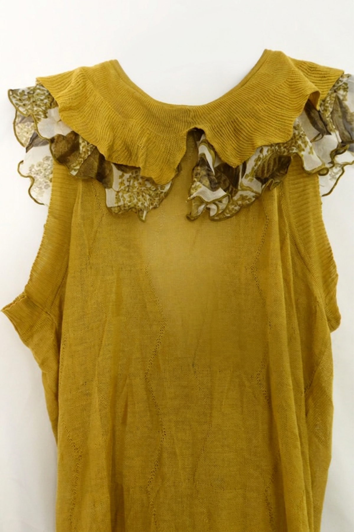 JUST CAVALLI Leaf Print Knit Ruffle Blouse & Jeans Matching Set