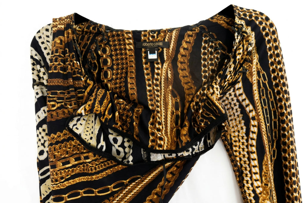 FW2003 ARCHIVE ROBERTO CAVALLI Black Chain Print Matching Set