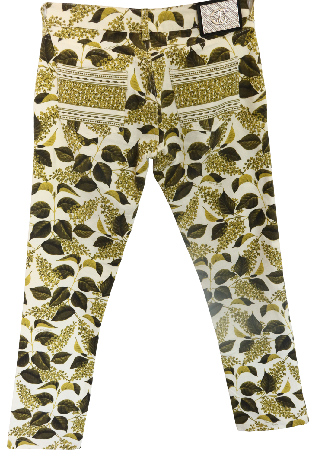 JUST CAVALLI Leaf Print Knit Ruffle Blouse & Jeans Matching Set