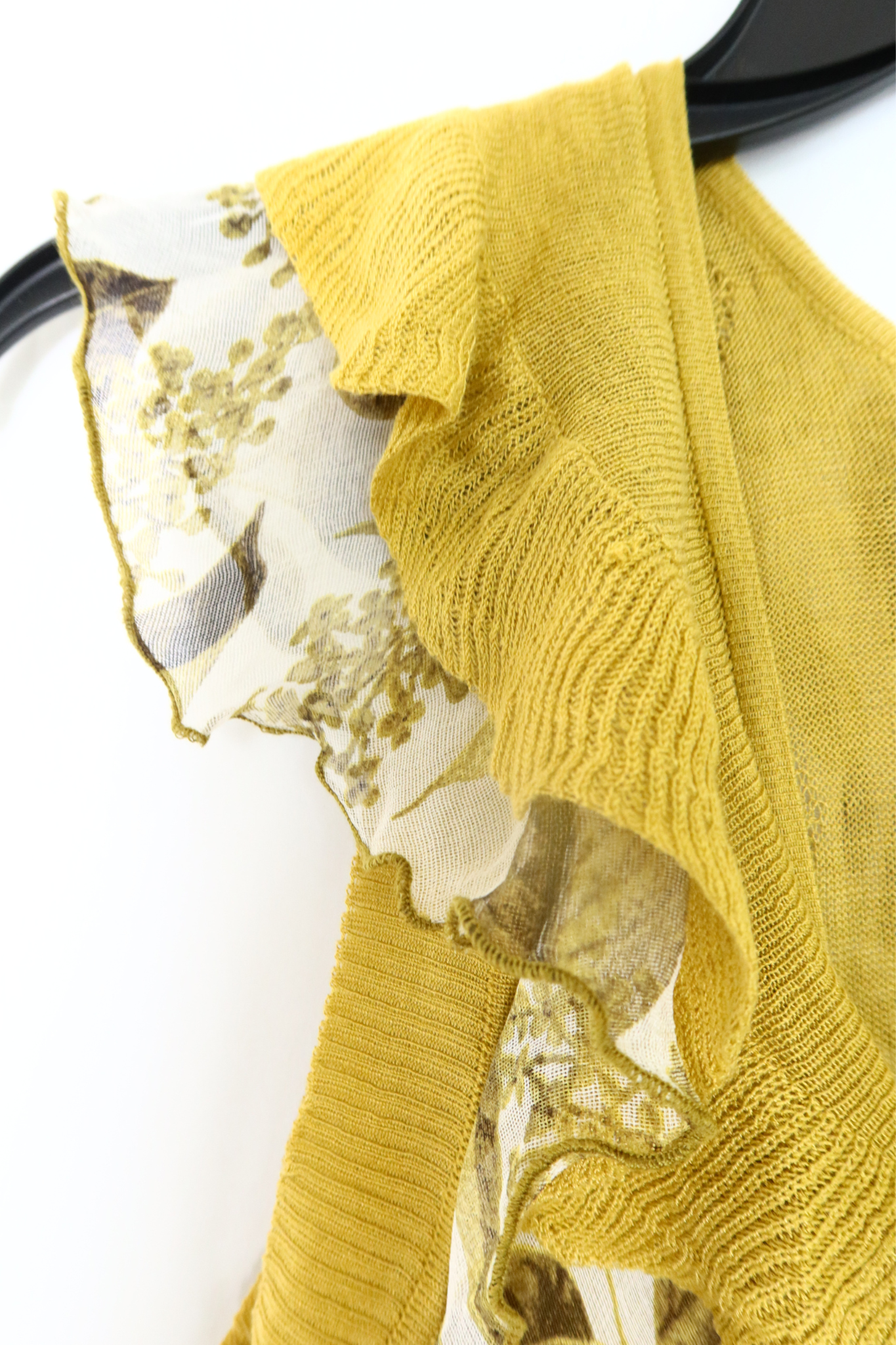 JUST CAVALLI Leaf Print Knit Ruffle Blouse & Jeans Matching Set
